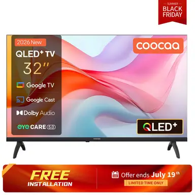 coocaa 32 Zoll QLED Smart TV (80 cm), Google TV, HDR10, Beeindruckende Farben mit 93 % DCI-P3, Dolby Audio, Bluetooth 5.1, EyeCare, Google Cast, Triple Tuner DVB-T2/C/S2, CI+, Modell 32CGQG40Z (2026), Energieeffizienzklasse E