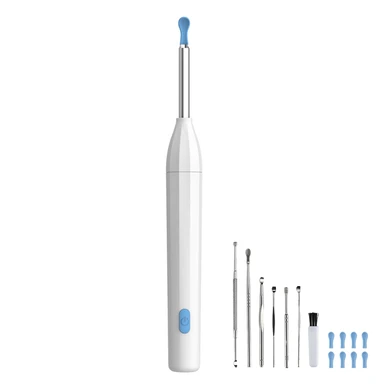 Sunluxy Earmore Cleaning Tool with Live Camera, 5MP HD Camera, 6 LED Lights, Soft Silicone Tip, IPX5 Waterproof, Type-C Charging, Compatible with iOS & Android, Includes 6 Replacement Silicone Earbuds and 6 Ear Cleaning Tools, P2, White