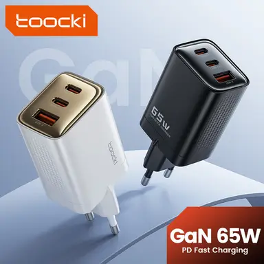 toocki 65W GaN USB C Wall Charger, 3-Port Fast Charger Power Adapter for iPhone 17/16/15 Series, Galaxy S25/S24, Pixel 10/9, MacBook Pro/Air, Dell XPS, iPad Pro