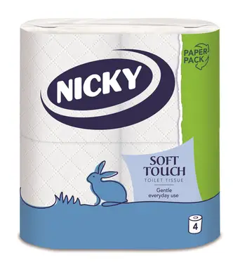 Nicky Soft Touch Toilet Tissue 2 Ply 4 Rolls Paper Pack