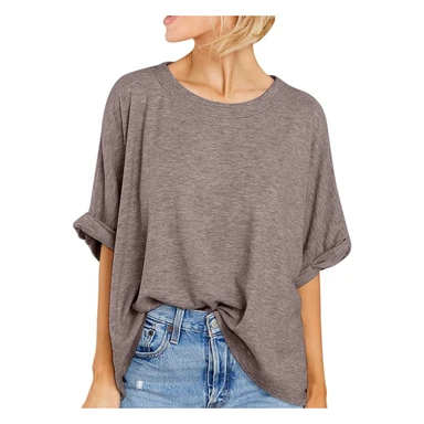 Women Oversized T-Shirt Summer Casual Short Sleeve Loose Tee Tops (lightbrown, M)