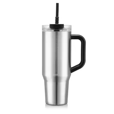 BODUM Travel Mug Tumbler 1.2 L Silver - with Straw, Handle and Lid