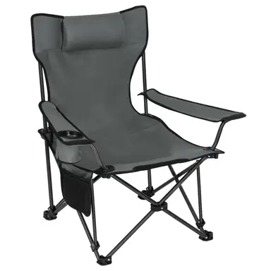 WOLTU Klappbarer Campingstuhl Liegestuhl Angelstuhl mit Kopfstütze, Becherhalter, Tasche und Tragetasche, für Strand, Picknick, Max. Belastung 150 kg, Grau