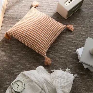 MEROPE, Acrylic Knit/Waffle Cushion Cover, 50x50cm, orange/white, 1pack