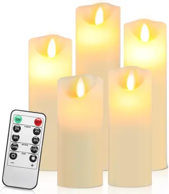 Yakimz LED Candle Light Set 5-Piece Ivory White Dimmable with Remote Control