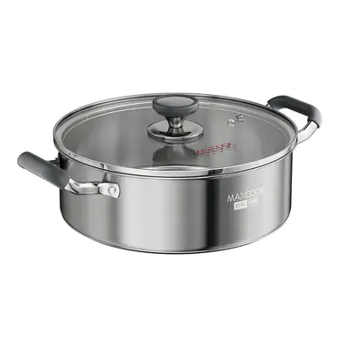 Maxcook Marmite 30 cm, Marmite de cuisson en acier inoxydable 316 L, Fond composite multicouche, Avec couvercle en verre et doubles poignées résistantes à la chaleur, Compatible avec les plaques à induction et à gaz, Marmite à soupe grande capacité MCT8259
