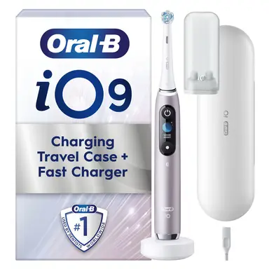 Oral-B iO9 Adult Electric Toothbrush, App Connected, 1 Toothbrush Head & Charging Travel Case, 7 Modes with Teeth Whitening, 2 Pin UK Plug, Rose Quartz