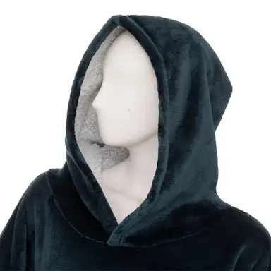 Atmosphera Plaid à manches et capuche en flanelle bleu égéen - Taille L/XL