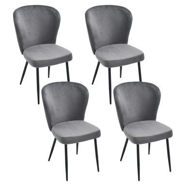 Kaufhof eetkamerstoel fluweel vierpoten 4-delig set, grijs