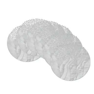 Lot de 6 Sets de Table Ronds Fleur Marine en PVC Argenté – Décoration de Table de Fête, Mariage, Réceptions, Dessous de Vase