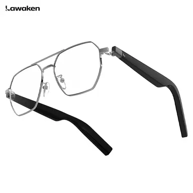LAWAKEN AI Chat City Aviator AI Smart Audio Glasses, 128 Languages Real-Time Translation, AI Note for Meeting Summary, AI agent of ChatGPT Gemini Claude, Waterproof, Lightweight, long battery, Prescription Lenses, 5.3 Bluetooth, Hands-Free Wearable, Open-Ear Music & Calls, for ios android, Design Style, for Business & Travel
