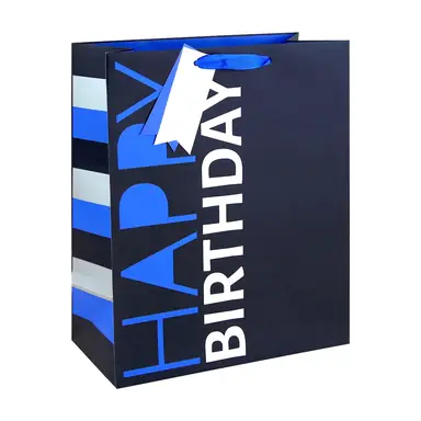 Navy Happy Birthday Gift Bag Large 26.5 (W) x 33 (L) x 14cm (H)