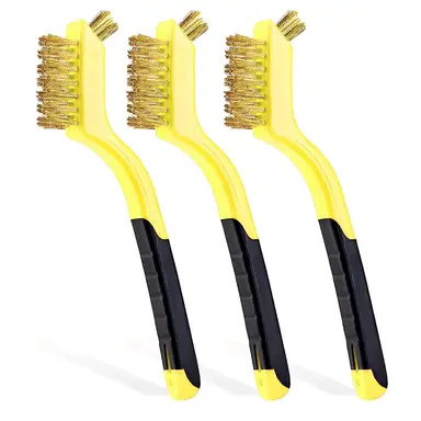 JORDAN&JUDY Double-Headed Set Stiff Bristle Brush Copper-Plated Stainless Steel Wire Double-Headed Brush - 3-Piece Set Yellow