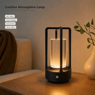 Arlgsite zwarte tafellamp van ABS en metaal, 3 lichtmodi warm, koud en neutraal wit, traploos dimbaar – ideaal voor tuinavonden en gezellige sfeer