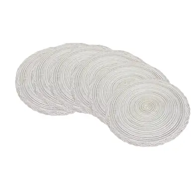 Lot de 6 Sets de Table Ronds Tressés 38cm en Patchwork de Polyester à Trois Brins Gamp, Antidérapants Style Nordique, Idéaux pour la Maison, la Cuisine et la Salle à Manger, Parfaits pour les Fêtes, Anniversaires, Mariages et Dîners