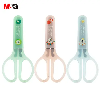 M&G Summer Cha-Cha-Cha Kids Scissors, 3 Pack 120 mm Safety Scissors with Protective Cap, Cute Craft Scissors for School, Office, and Students