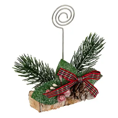 Holz-Platzkarte mit Zweigen und Beeren-Dekoration, Höhe 15 cm