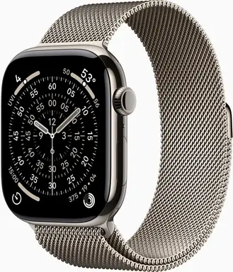 Apple Watch Series 11 GPS + mobiel 46 mm natuurlijk titanium kast met natuurlijke Milanese band - S/M