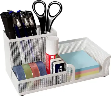 EasyPAG Büro-Mesh Schreibtisch-Organizer mit Stiftfächern, weiß, Neujahr-Sale, Top-Geschenkideen