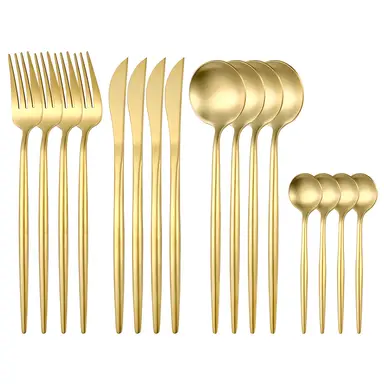 Fangyuan 16 Pieces Cutlery Set Golden Stainless Steel with Knife, Fork, Spoon, High-Quality Stainless Steel Cutlery, Dishwasher Safe Kitchen Set PTY