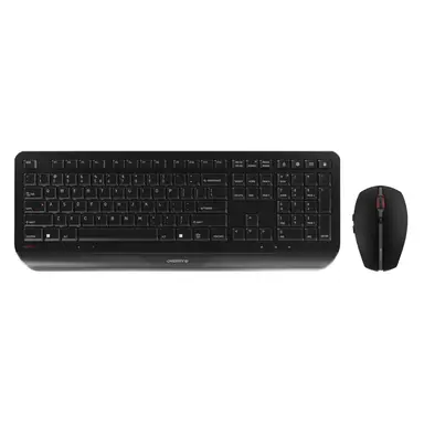 CHERRY GENTIX DESKTOP, Kabelloses Tastatur- und Maus-Set, EU-Layout (QWERTY), 2,4-GHz-RF, integrierte Handgelenkstütze, symmetrische Maus, lange Akkulaufzeit, schwarz
