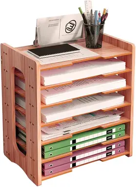 CHZIMADE 1PC Bamboo Wooden Book Stand Office Document Desktop File Sorter Organizer Storage