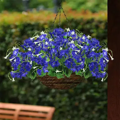 4 Stück 13,8 Zoll/35 cm  
Künstliche Petunien-Blütenstiele, Morgenröschen, marineblaue Kunstpflanzen aus Kunststoff für Blumenkästen, Gräber, hängende Dekorationen für Zuhause, Wand und Fenster