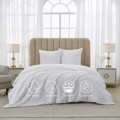 Meeallhome  Seersucker Duvet Cover Set 200*200cm/50*75cm*2  White