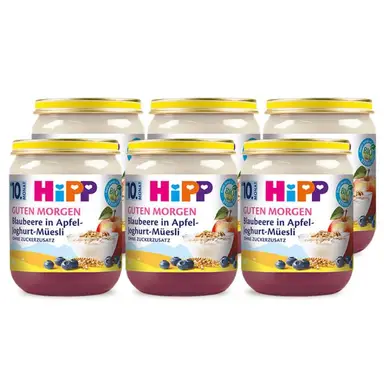 Hipp guten morgen heidelbeere in apfel-joghurt-müsli (ab dem 10. monat) multipack 6 x 160 g