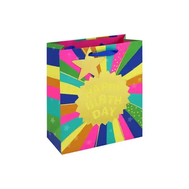 Neon Happy Birthday Gift Bag Medium 21.5 (W) x 25.3 (L) x 10.2cm (D)