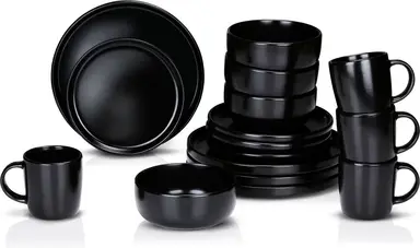 Alpina servies set keramiek - 16 stuks, zwart