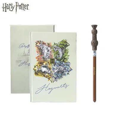 2pcs Harry Potter Hogwarts 4-House Notebook & Harry’s Wand Pen Set Officially Licensed Wizarding World Stationery Exclusive Themed Collection Gift