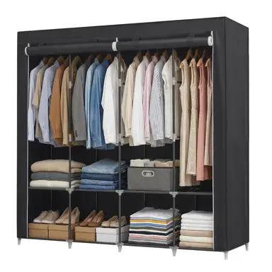 SONGMICSHOME Portable Closet, Wardrobe Closet Organiser with Cover, 4 Hanging Rods and Shelves, 4 Side Pockets, 45 x 170 x 167 cm, Black