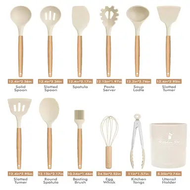 MEOKY 12pcs Silicone Kitchen Utensil Set with Small Holder -White, New Year Sale , Top gift picks