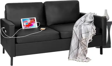 GRAVFORCE Cloudserie kleines Sofa 2-Sitzer Mini-Sofa 143 cm Holz Mini-Couch klein für Jugendzimmer Wohnzimmer Apartment Schwarz