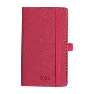 In-Luxpro Planer 2026, A6 (16,4 x 9,6 cm), Woche auf zwei Seiten, 6 Sprachen, Wochen- und Monatsplanung mit Monats-Tabs, Tasche und Ausgaben-/Notizseiten, 100 g/m² Papier, Hardcover aus PU-Leder, rosenrot, Neujahrsofferte, Top Geschenkideen