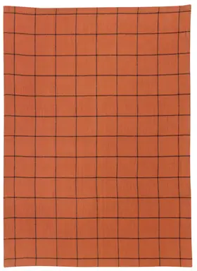 Torchon en Lin et Coton à Carreaux Kilia Brique 50 x 70