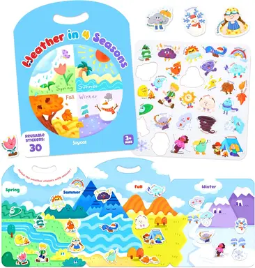 JoyCat Reusable Sticker Book - Jelly Stickers for Toddlers, Kids Sticker Activity Book, Travel Toys for Road Trip, Car & Airplane, Educational Learning Gifts for Boys and Girls Ages 3-5 (Weather)