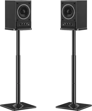 Universal Speaker Stands Height Adjustable up to 95 cm, Speaker Stand with Glass Base and Internal Cable Duct for Shelf Speakers, 10 kg Load Capacity, Black, 1 Pair