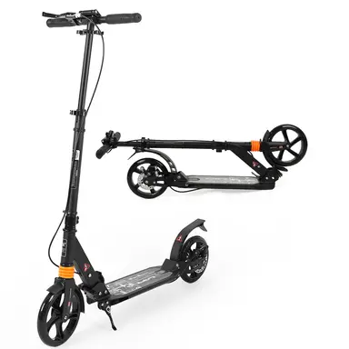 Scooter with 200mm PU Wheels, Adjustable Height, Max Weight Capacity 100kg, Suitable for Ages 10 and Above, for All Ages and Use, Black