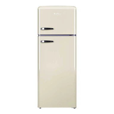 Amica FDR2213C Retro Style Top Mount Fridge Freezer – Cream | 55cm Wide | 144cm High | E Energy Rated | Chrome Handles