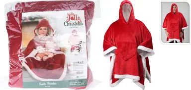 XMAS PONCHO ADULTS RED WHITE