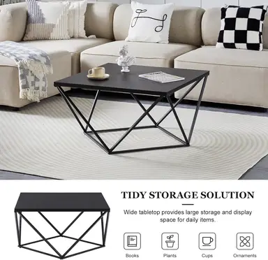 CLIPOP Wooden Coffee Table for Living Room, Centre Table with Metal Frame for Home Office Furniture Modern Black
