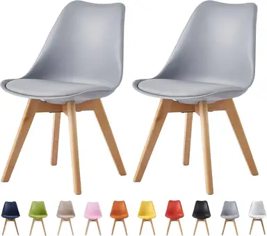 mcc direct Set of 2 Dining Chairs Wooden Legs Soft Cushion Pad Stylish Retro Lounge Dining Office EVA (Grey)