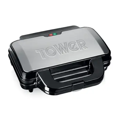 Tower T27013 Deep Fill Sandwich Maker with Extra Deep and Easy to Clean Non-Stick Plates, Automatic Temperature Control, 900W, Silver and Black