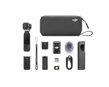 DJI Osmo Pocket 3 Creator Combo, vlogcamera met 1-inch CMOS & 4K/120fps video, 3-assige stabilisatie, gezichts-/objectvolging, snelle focus, inclusief microfoon voor heldere audio, compacte camera voor fotografie.