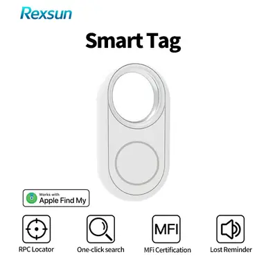 Rexsun RSH-iTag12 Anti-Lost Device for Apple Find My – IP53 Water-Resistant Bluetooth Tracker with Replaceable CR2032 Battery, Loud 75dB Sound Alert & Left-Behind Notifications