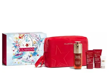 Set Clarins Double Serum 50ml + Crème Jour SR 15ml + Crème Nuit SR 15ml + Primer SOS 5ml + Pourch.
