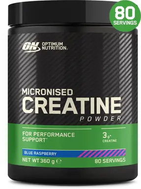 Optimum Nutrition gemalen creatinepoeder blauwe framboos 360 g (80 porties)