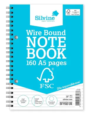 Silvine FSC A5 Wirebound Notebook, Pack of 5